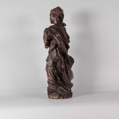 Carved Lightwood Saint with Brown Patina...