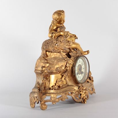 Gilded Bronze Clock – Boy with a Sheep –...