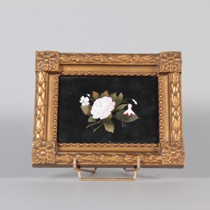 Hardstone marquetry panel with floral design...