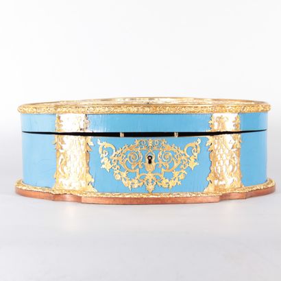 Large Napoleon III-era jewelry box in turquoise-blue...