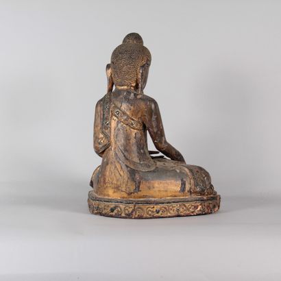 Large Seated Buddha, Carved and Gilded Wood...