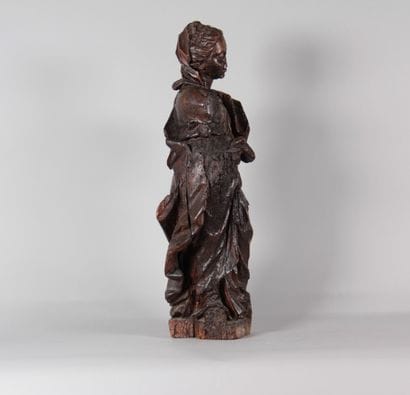 Carved Lightwood Saint with Brown Patina...