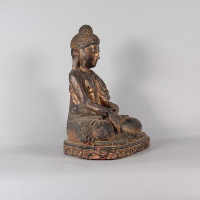 Large Seated Buddha, Carved and Gilded Wood...