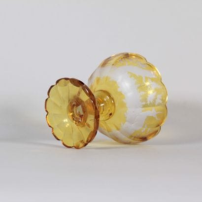 Amber-colored Bohemian crystal stemmed goblet...