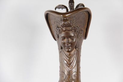 Pair of large bronze ewers with patina –...