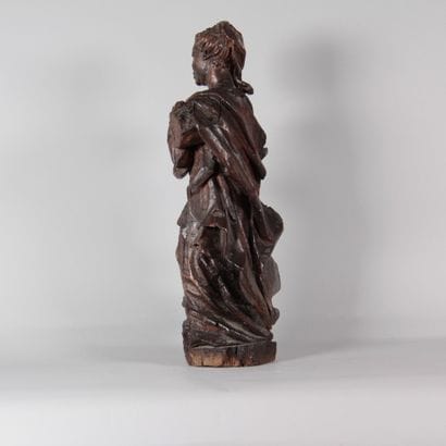 Carved Lightwood Saint with Brown Patina...