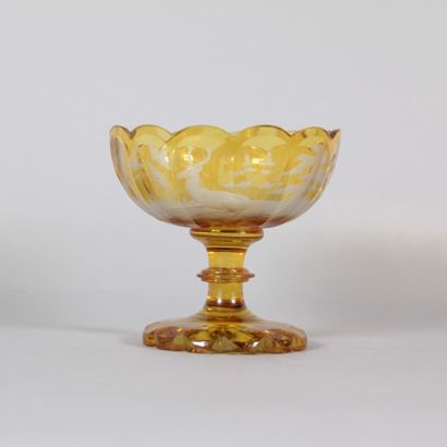 Amber-colored Bohemian crystal stemmed goblet...