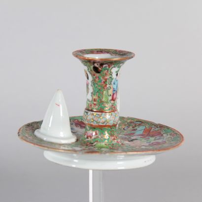 China – Canton porcelain handheld candleholder,...