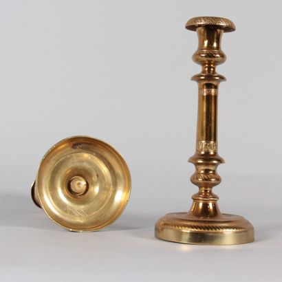 Pair of Empire-style brass candlesticks,...