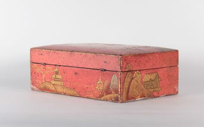 Lacquered wooden spa box with chinoiserie...