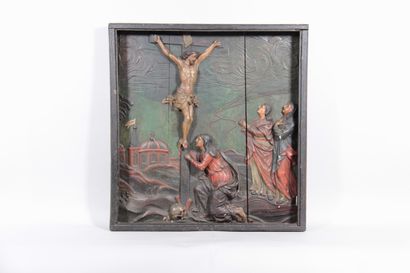 Important polychrome carved wooden religious...