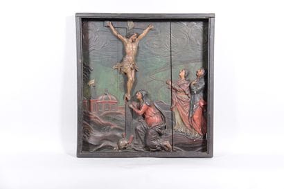 Important polychrome carved wooden religious...
