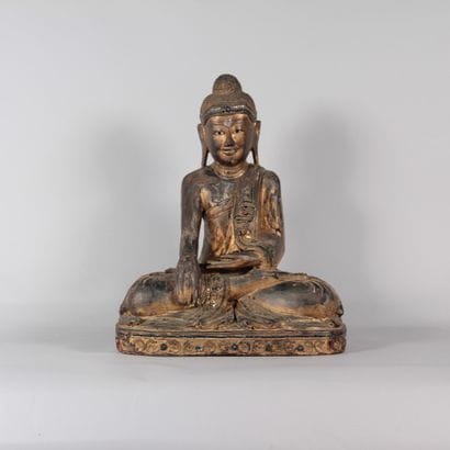 Large Seated Buddha, Carved and Gilded Wood...