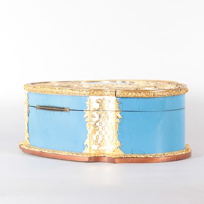 Large Napoleon III-era jewelry box in turquoise-blue...