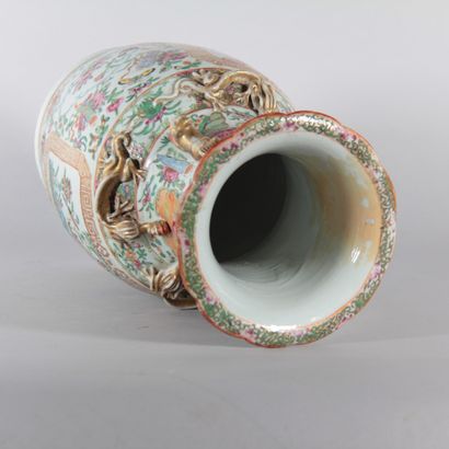 Pair of Canton porcelain vases with Famille...