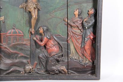 Important polychrome carved wooden religious...