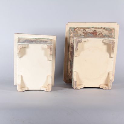 Two Satsuma earthenware planters with polychrome...