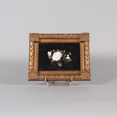 Hardstone marquetry panel with floral design...