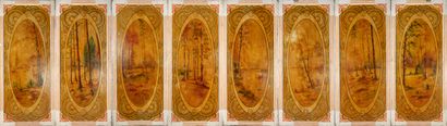 Set of 8 large panels decorated with wooded...