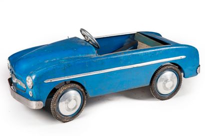 Pedal car in blue sheet metal and chromed...