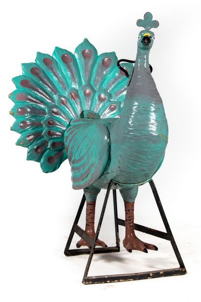 ANONYMOUS

Rare Peacock in carved wood polychrome...