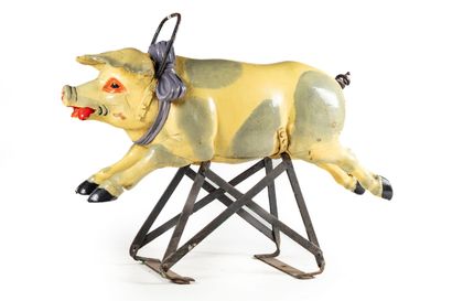 ANONYMOUS

Important pig in carved wood polychrome...