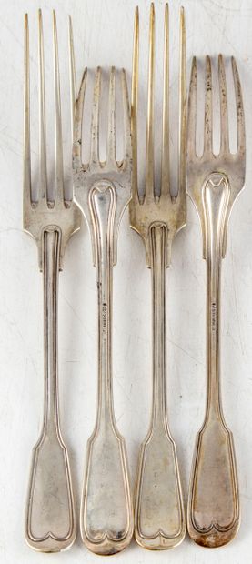 Suite de quatre grandes fourchettes en argent,...