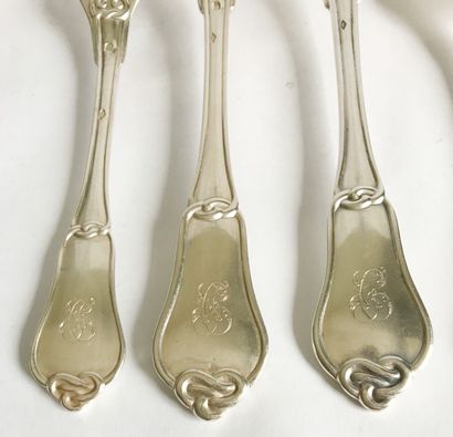 Partie de ménagère en argent à bordure moulurée...
