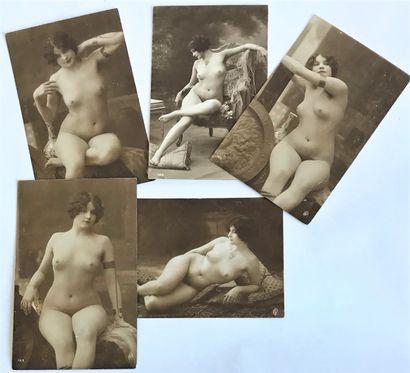 Set of five erotic photographs in black and...