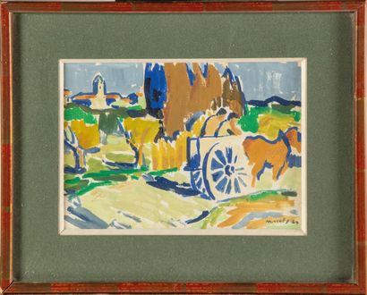 Martin VIVES (20th)
Landscape with cart 
Watercolor,...