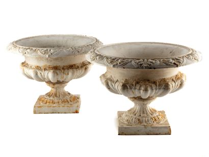 Pair of white painted cast-iron Medici vases...