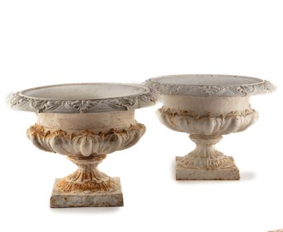 Pair of white painted cast-iron Medici vases...