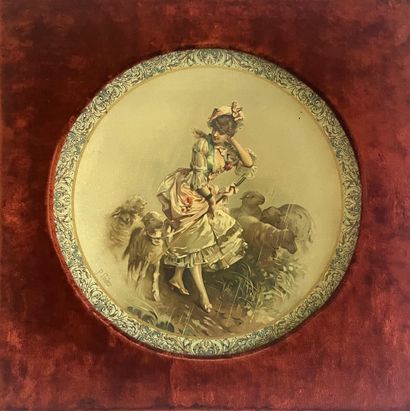 Paire de chromolithographies de jeunes bergères...