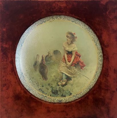 Paire de chromolithographies de jeunes bergères...