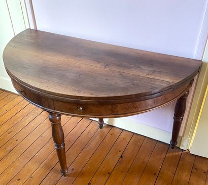 Table demi-lune en bois naturel ouvrant par...