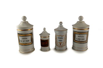 Ensemble de 4 pots à pharmacie en porcelaine...