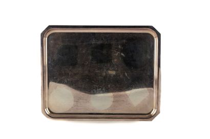 Plateau en métal argenté rectangulaire à...