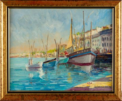 Jacques LEBOURGEOIS (XXe)
Bateaux à quai
Huile...