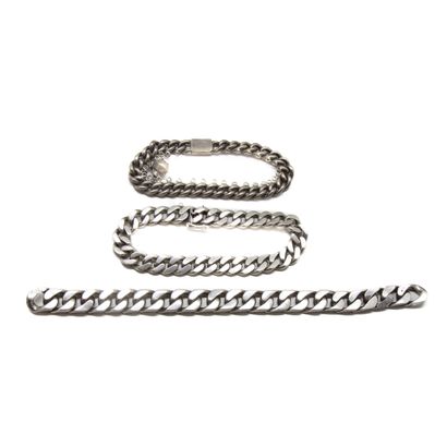 Set of 3 silver bracelets, gourmette link,...
