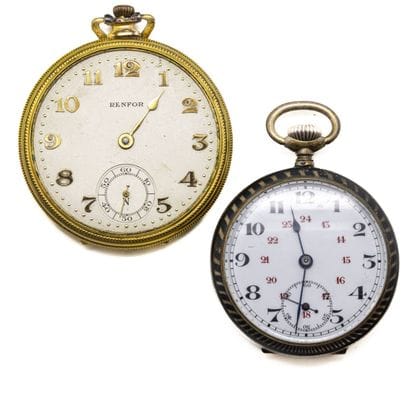 Silver gousset watch, enameled dial with...