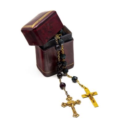 Set of two rosaries with gilded metal cross...