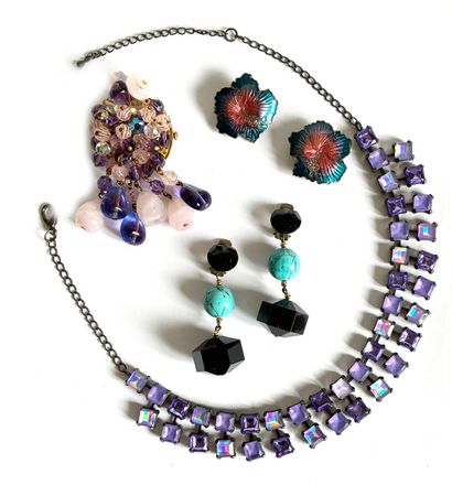 Set of metal, rhinestone, enamel and hardstone...