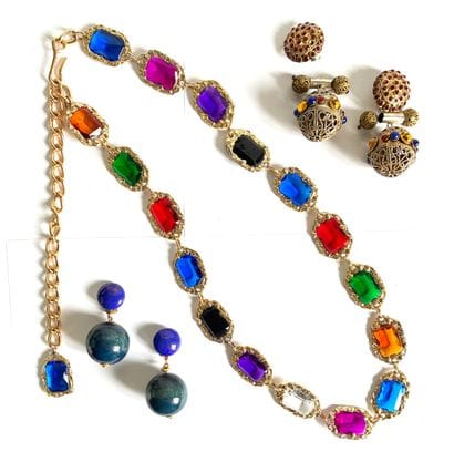Gold-plated metal chain belt with large faceted...