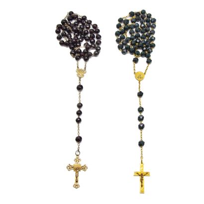 Set of two rosaries with gilded metal cross...