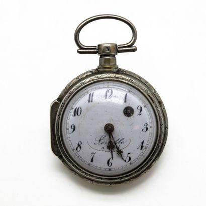 Silver gousset watch, enamelled dial with...