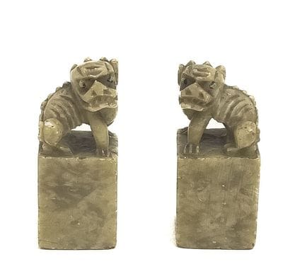 Pair of stone seals carved with dragons....