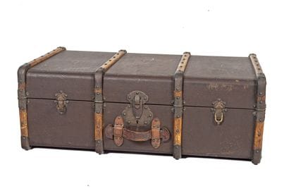 Travel trunk, made of coated fabric and wood,...