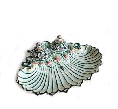 Glazed ceramic inkwell in the shape of a...