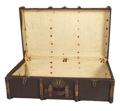 Travel trunk, made of coated fabric and wood,...
