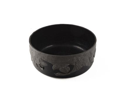 Large dark blue glass bowl with a pewter...
